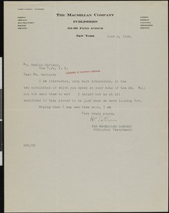 Harold Strong Latham, letter, 1916-06-09, to Hamlin Garland