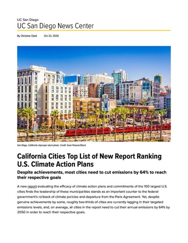 California Cities Top List of New Report Ranking U.S. Climate Action Plans