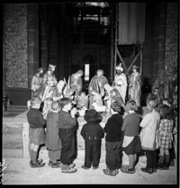 [Miscellaneous Numbered Negatives: group of children at large Christmas nativity scene.]
