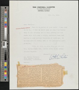 William Allen White, letter, 1936-07-30, to Hamlin Garland