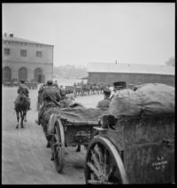 Swedish Army Manoeuvers. Regiment coming into barracks [Soldiers on horses. Artillery regiment of Stockholm returning to barracks after manouevres]