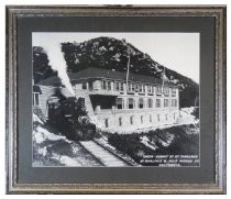 Black and white photograph of the Tavern-Summit of Mt. Tamalpais