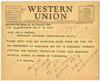 Telegram from William Randolph Hearst to Julia Morgan, January 16, 1928