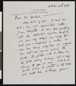 Van Wyck Brooks, letter, 1936-10-13, to Hamlin Garland