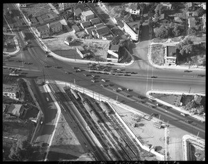 Aerial view of intersection--First, Second, and Glendale, Glendale (taken from Goodyear blimp "Akron", 1100ft. pm), 1936