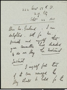 Harrison Rhodes, letter, 1911-09-22, to Hamlin Garland