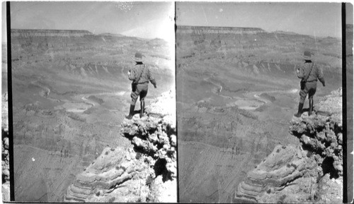 North from Lipan Point (elevation 7350 ft.) to Colorado river - at left slope of Escante Buttes in center Venus then Jupiter & Juno - extreme left Cape Final