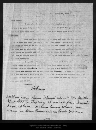 Letter from Helen [Muir Funk] to [John Muir], 1911 Apr 17