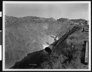 Intake from the main aqueduct at the eastern end of the Cajalco Reservoir in Riverside, November 19, 1939