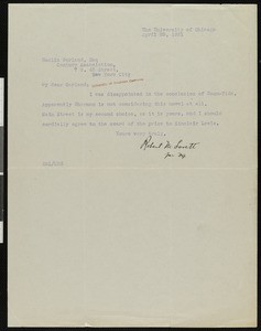 Robert Morss Lovett, letter, 1921-04-25, to Hamlin Garland
