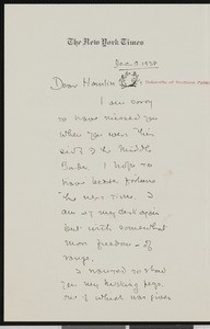John Huston Finley, letter, 1938-12-09, to Hamlin Garland
