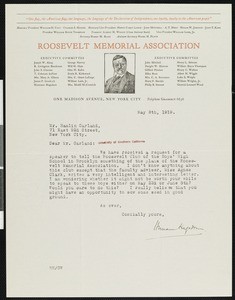 Hermann Hagedorn, letter, 1919-05-08, to Hamlin Garland