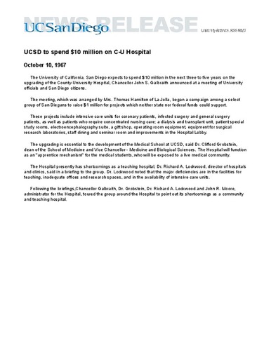 UCSD to spend $10 million on C-U Hospital