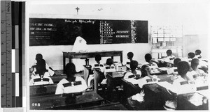 Catholic Sister teaching a class, Belgian Congo, Africa, October 1942