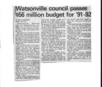 Watsonville council passes $56 million budget for '91-92