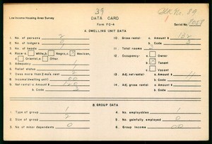 WPA Low income housing area survey data card 39, serial 8058