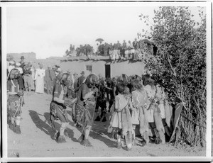 Hopi Snake Dance Ceremony at the height of the dance, Oraibi, Arizona, ca.1898