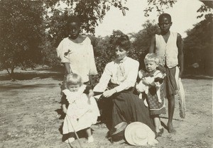 Mrs Louis Jalla and her children the day before her departure from the Zambezi region