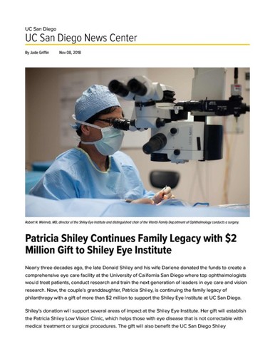 Patricia Shiley Continues Family Legacy with $2 Million Gift to Shiley Eye Institute