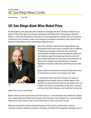 UC San Diego Alum Wins Nobel Prize