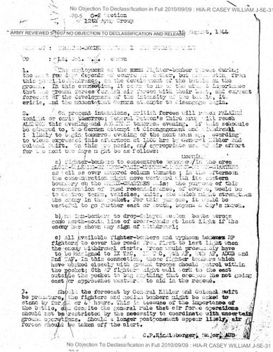 C. P. Kindleberger memo regarding fighter-bomber employment during ground battle