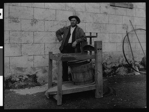 Portrait of an unidentified man at the C. Krug Winery in Napa County, ca.1900