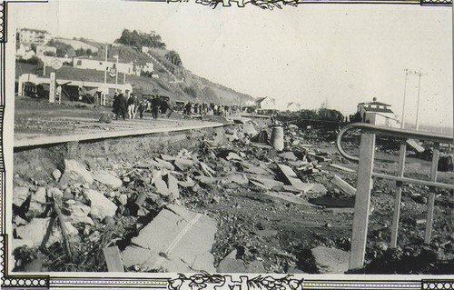 Damage to coast highway after the Santa Monica Canyon flood of 1938