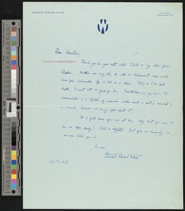 Stewart Edward White, letter, 1929-09-13, to Hamlin Garland