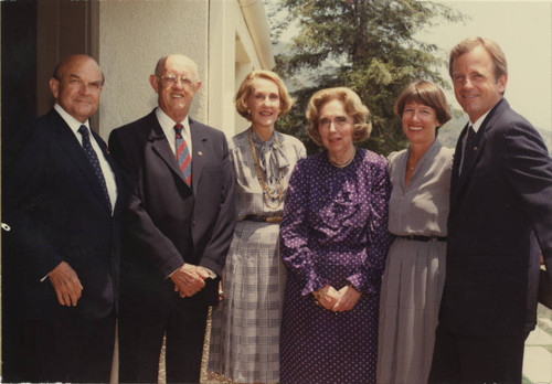 Margaret Brock with Pepperdine presidents Norvel Young and Howard A. White at the Brock House