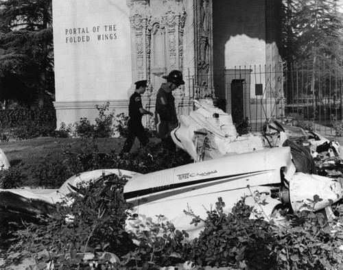 Crash wreckage at Portal of Folded Wings monument