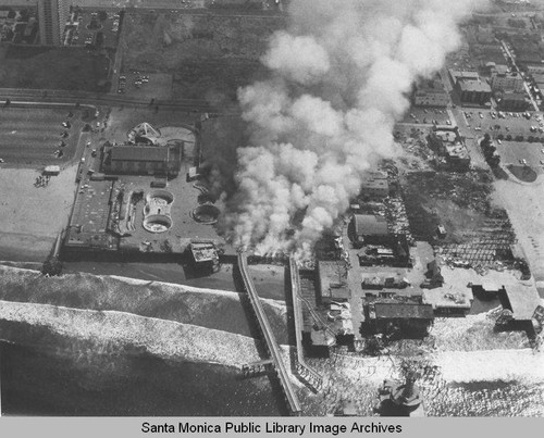 Pacific Ocean Park Pier, Santa Monica, burning July 12, 1974