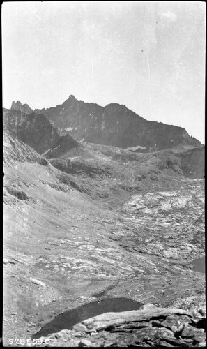 High Sierra Trail Investigation, Panorama of Nine Lake Basin (east to south). Trail Routes, Misc. Basins. Near right panel of a five panel panorama