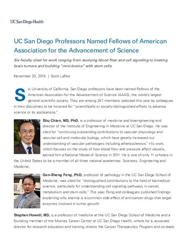 UC San Diego Professors Named Fellows of American Association for the Advancement of Science