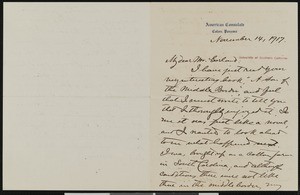 Julius Daniel Dreher, letter, 1917-11-14, to Hamlin Garland