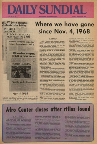 Daily Sundial front page--"Where we have gone since Nov. 4, 1968," November 4, 1969