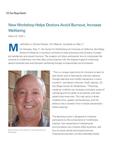 New Workshop Helps Doctors Avoid Burnout, Increase Wellbeing