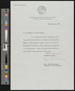 Grace Davis Vanamee, letter, 1937-02-15, to Members of the Academy and the Institute