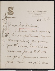 Caroline G. Childs, letter, to Hamlin Garland