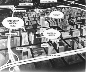 Drawing of location of California Hospital, downtown Los Angeles, 1961