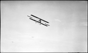 Aviator William Atwater in the air at the Dominguez Hills Air Meet, 1912