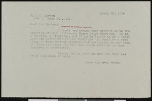 Hamlin Garland, letter, 1914-04-23, to William Nathaniel Harben