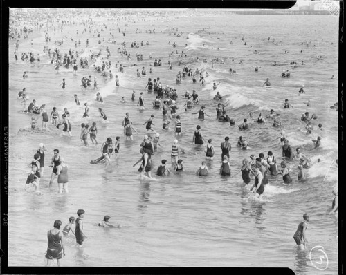 People in the ocean at Santa Monica Beach
