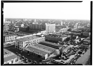Birdseye view of Los Angeles looking southeast from the Chamber of Commerce building, March 1934