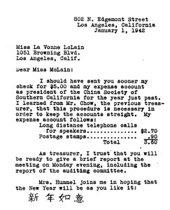 China Society of Southern California. Correspondence, 1942