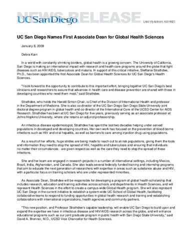 UC San Diego Names First Associate Dean for Global Health Sciences