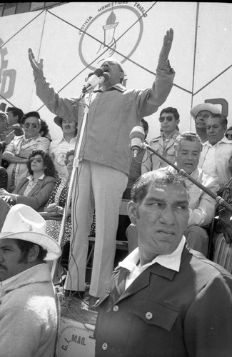Presidential candidate Ángel Aníbal Guevara speaks, Guatemala City, 1982