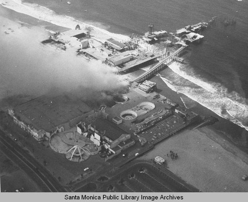 Pacific Ocean Park Pier, Santa Monica, burning July 12, 1974