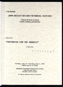 John Wesley Wilson Memorial Institute (17th: 1994), syllabus
