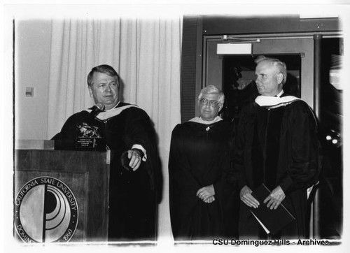 Detweiler speaking at Lodrwick M. Cook honorary doctorate ceremony