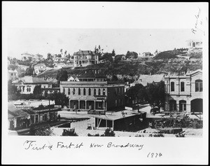 Westward view of First Street and Fort Street in Los Angeles, ca.1886
